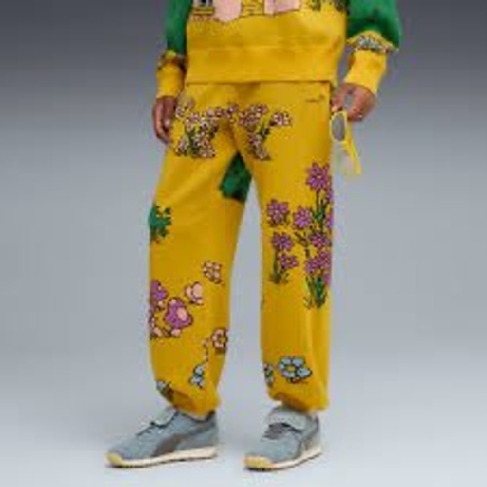PUMA FENTY Smurfs Sweatpants Unisex Small Gold Floral Knit Joggers Rihanna NWT